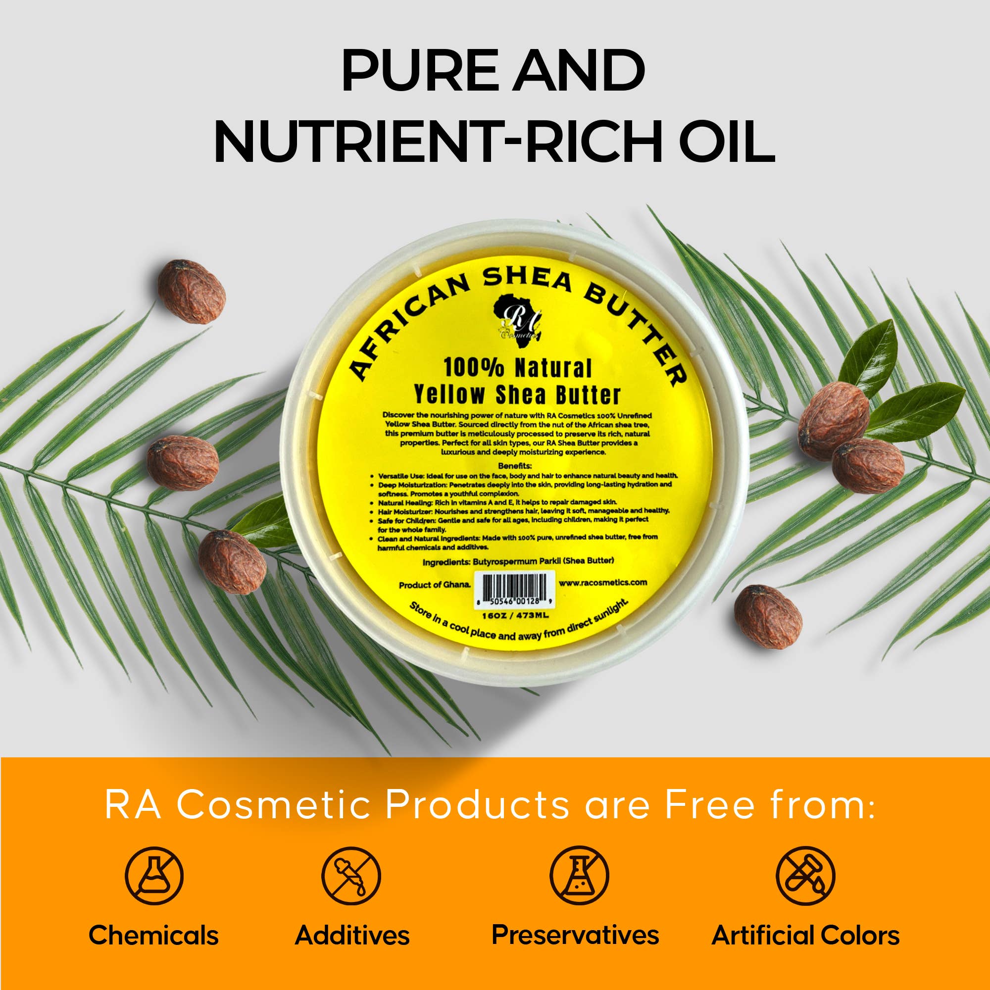 RA Cosmetics - Wholesale Body Balm/Butter - 100% African Shea Butter, Yellow Solid - 16oz3