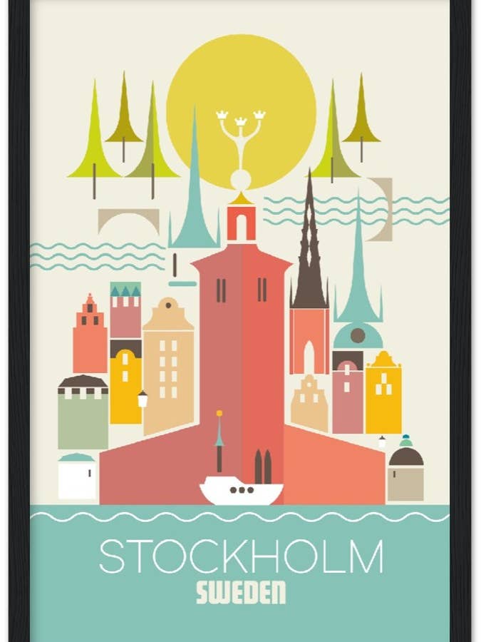 Affiche encadrée en bois sur papier mat premium Stockholm pour la vente par Max & Oscar