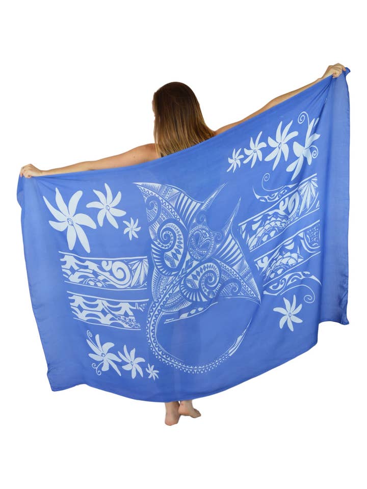 Island Style Clothing Co by Akamai Distribution Ltd – wholesale Swim cover-up – Women’s – Manta Ray Sarong- Blue Pareo Beach Cover Up w/ Buckle