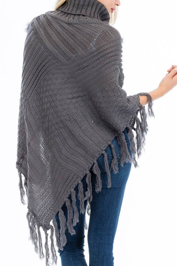 Cap Zone - Vente Poncho – femme - Poncho col roulé de luxe avec accent de fourrure5