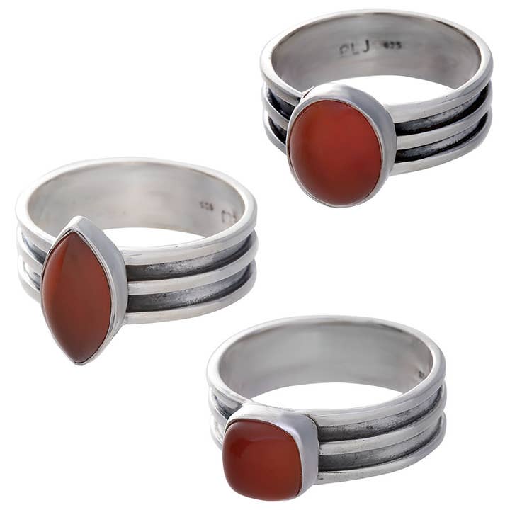 Kheops BLJ Jewelry - Venta al por mayor Anillos grandes/de cóctel - Anillo de triple banda con forma de cabujón de cornalina, formas variadas