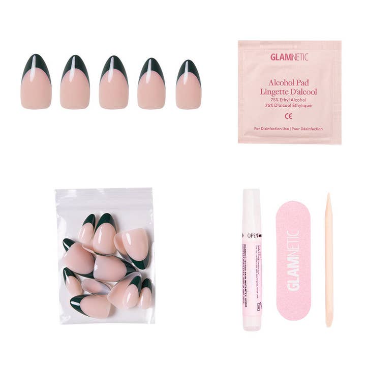 Glamnetic - Wholesale Press-On/Fake Nails - Château Press-On Nails | Green French Tip | Short Almond2