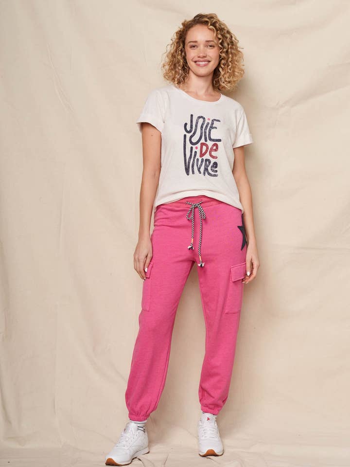 Sundry Joie De Vivre Rolled Sleeve Tee in Oyster for wholesale by Sundry Clothing