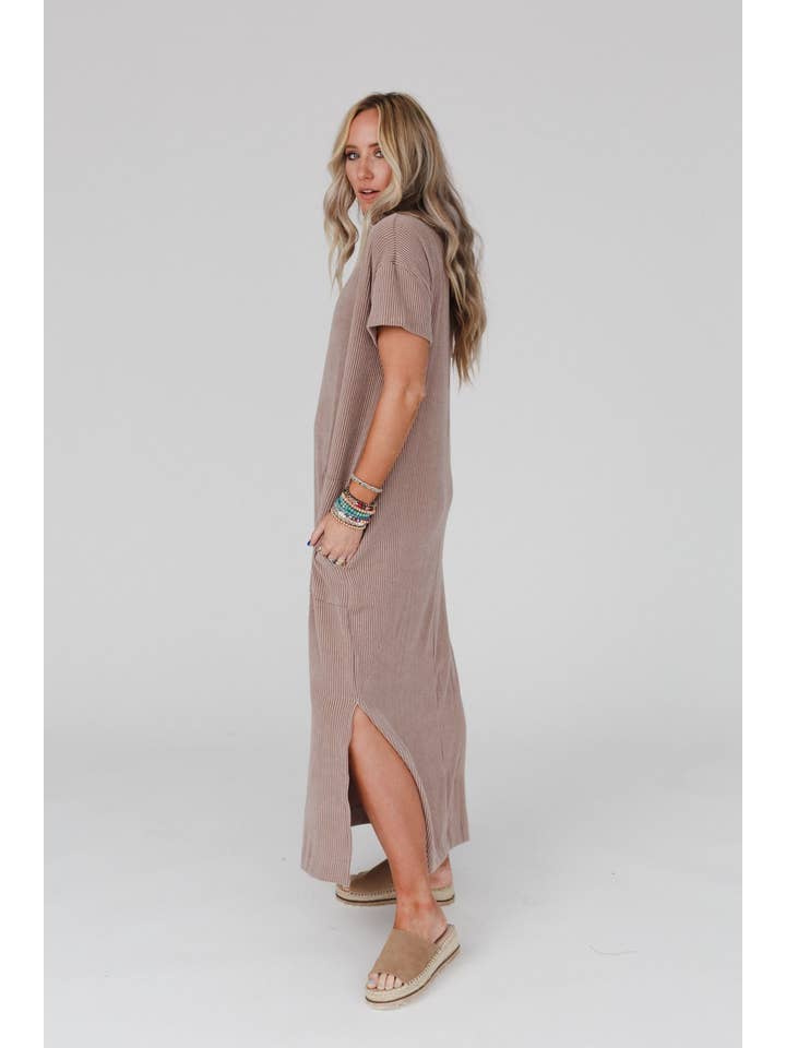 Three Bird Nest - Wholesale Dress - Women's - Easy Days Maxi Slit Tee Dress - Acorn