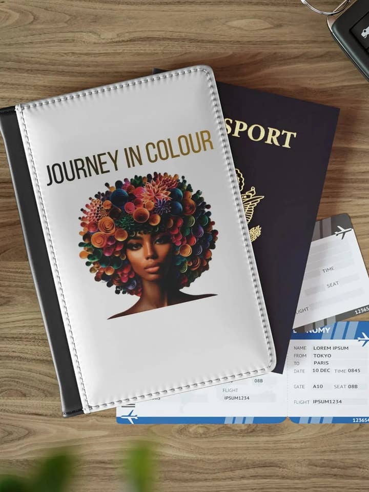 Floral Afro Portrait – All Shades BrandingPassport Cover — Colorful Woman Travel Wallet for wholesale by All Shades