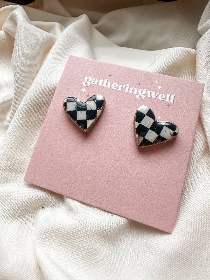 Heart Checkered Studs for wholesale by Gatheringwell Shop