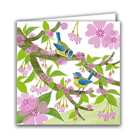 Blank Greeting Card "Blue Tits and Blossom" for wholesale by Silver Birch Cards