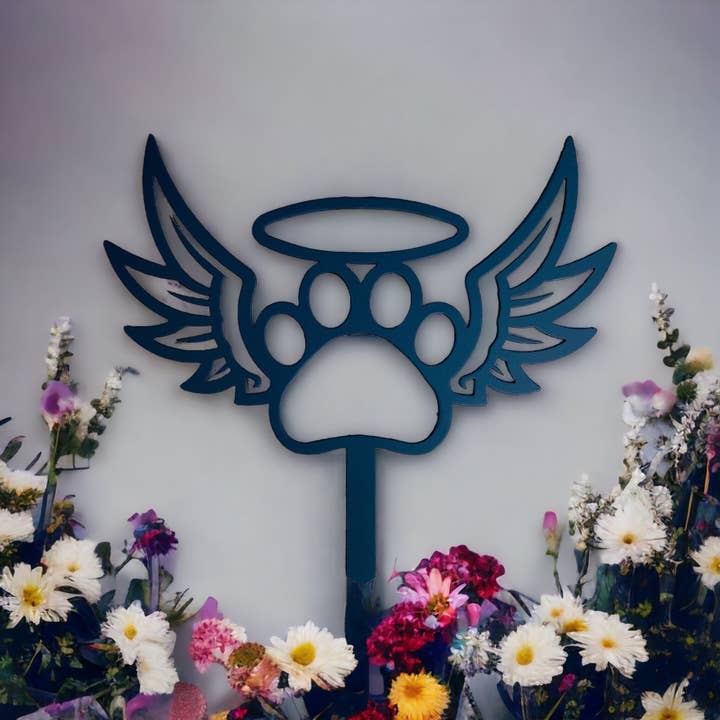 Pet Memorial with Wings and Halo Garden Stake for wholesale by Rebel Metal Gifts & Decor