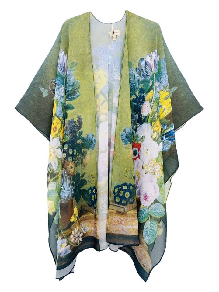 JC071041 Green-Multi Oil Painting Kimono for wholesale by JC Sunny Fashion