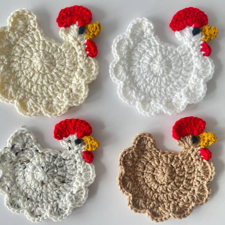 Conjunto de 4 Porta-copos de Frango em Crochet, Mini Porta-copos, Brinquedo Artesanal por atacado de Anh2 LTD