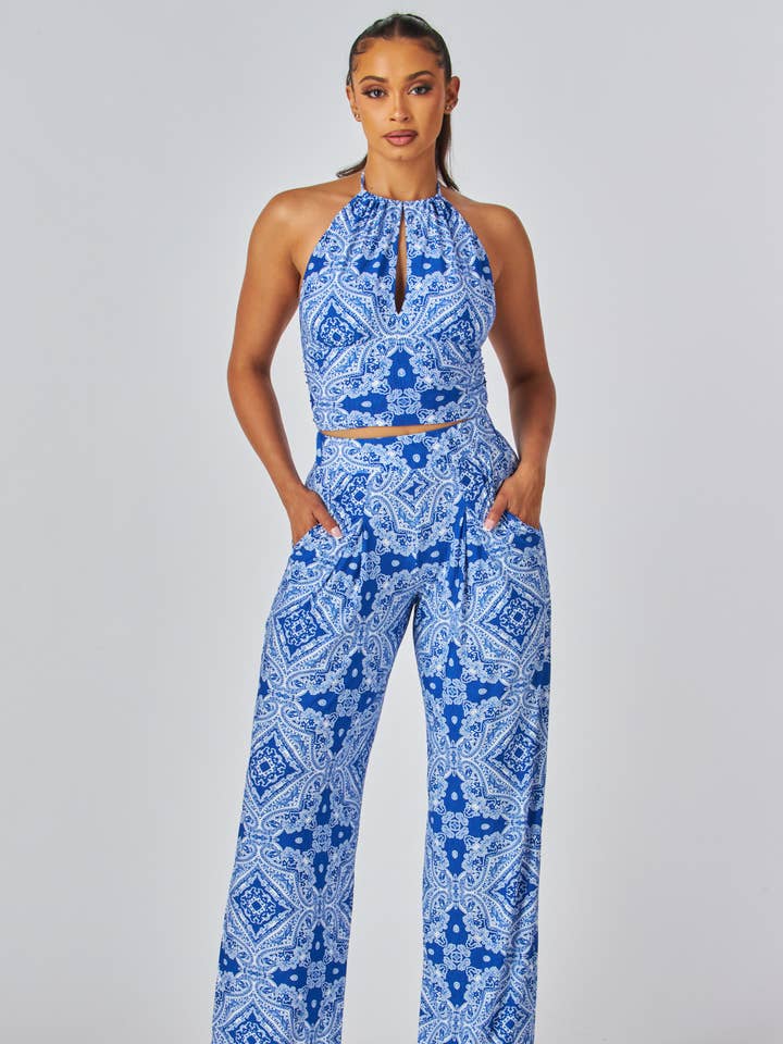 BANDANA PATTERN HALTER TANK AND PANTS SET for wholesale by 5besties inc