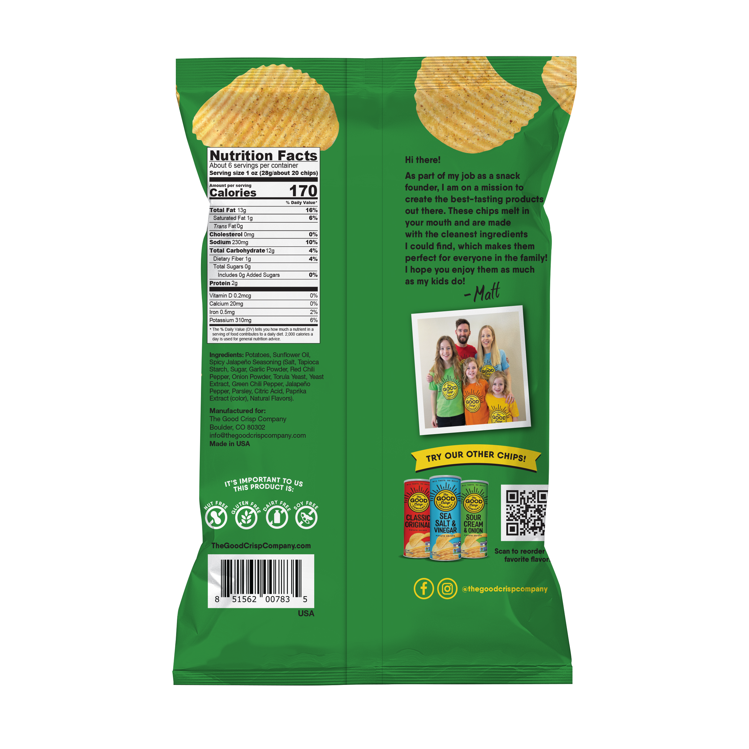 The Good Crisp Company - Wholesale Chips - Crinkle Cut Spicy Jalapeno Chips, 5.5oz Bags (12 Pack)2