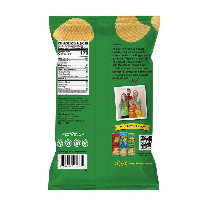 The Good Crisp Company - Wholesale Chips - Crinkle Cut Spicy Jalapeno Chips, 5.5oz Bags (12 Pack)2