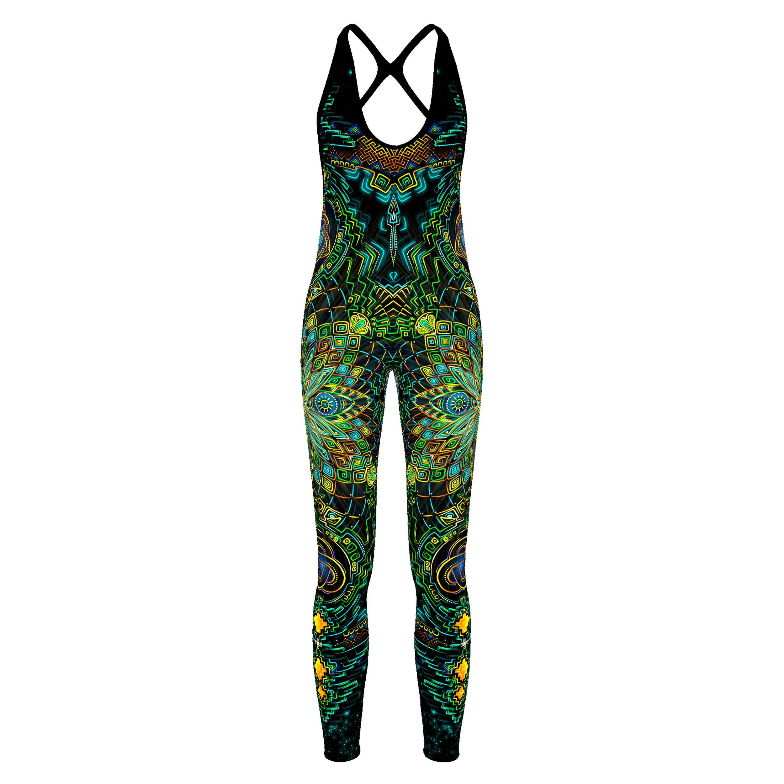 Mystic Mind - Vente Combinaison – femme - Combinaison Rave | Tenue Rave Femme | Tenue Burning Man | Combinaison Réactive aux UV | Retu Sepra (JU)0