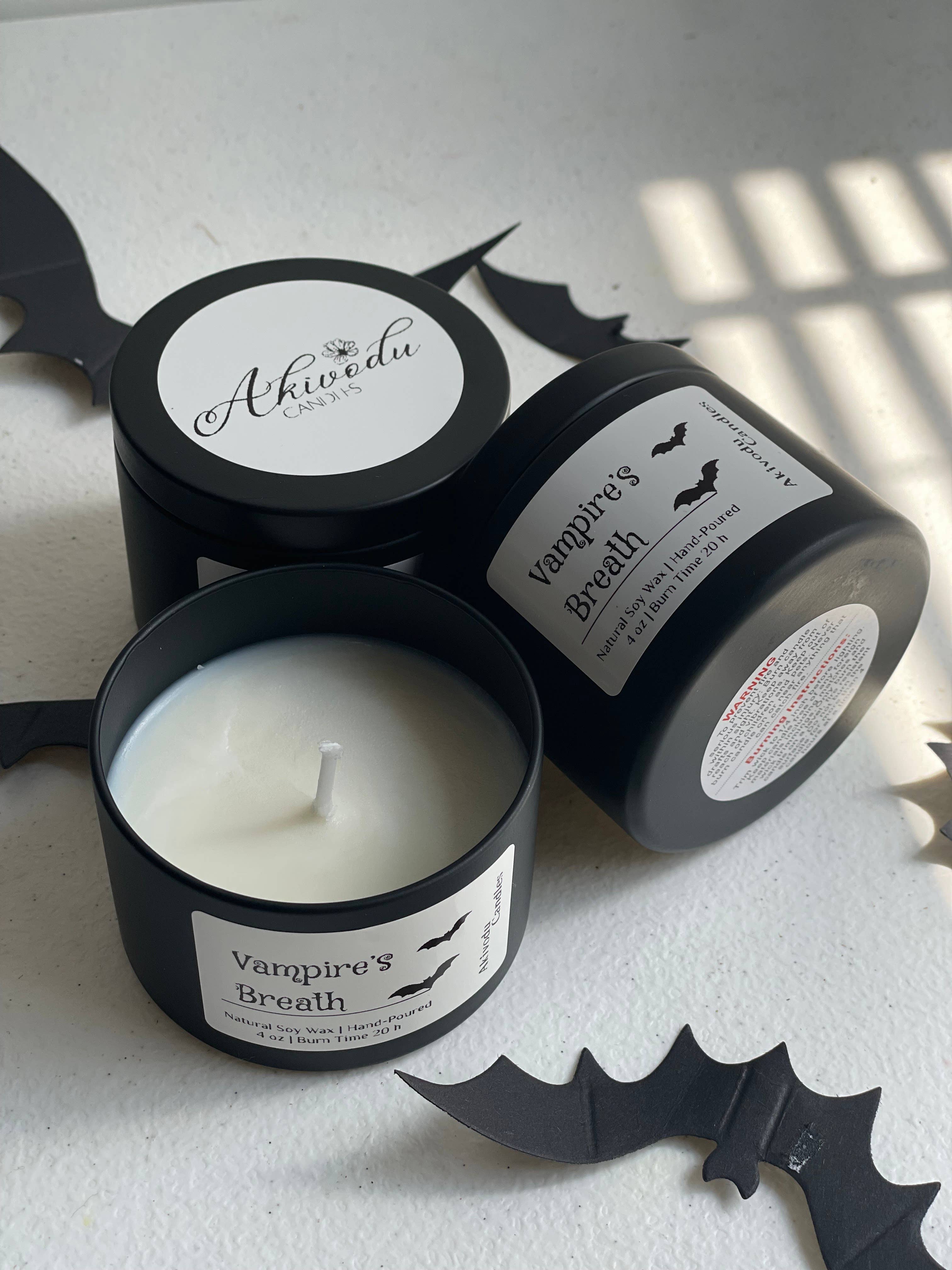 Akivodu Candles - Vendita all'ingrosso Candela in vasetto - Candela di Halloween al Profumo di Vampiro 4 oz - Stoppino in Cotone/Legno1