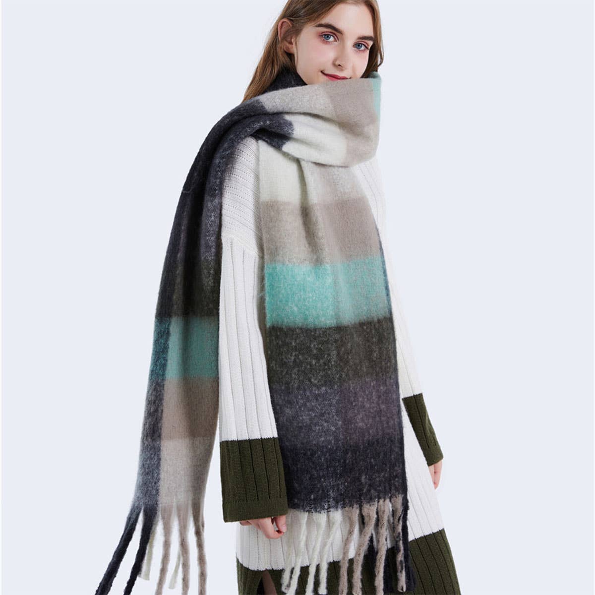 ACCITY - Wholesale Scarf - Women's - olorful Mohair Checkered Scarf - Thick Wrap_CWASC01674