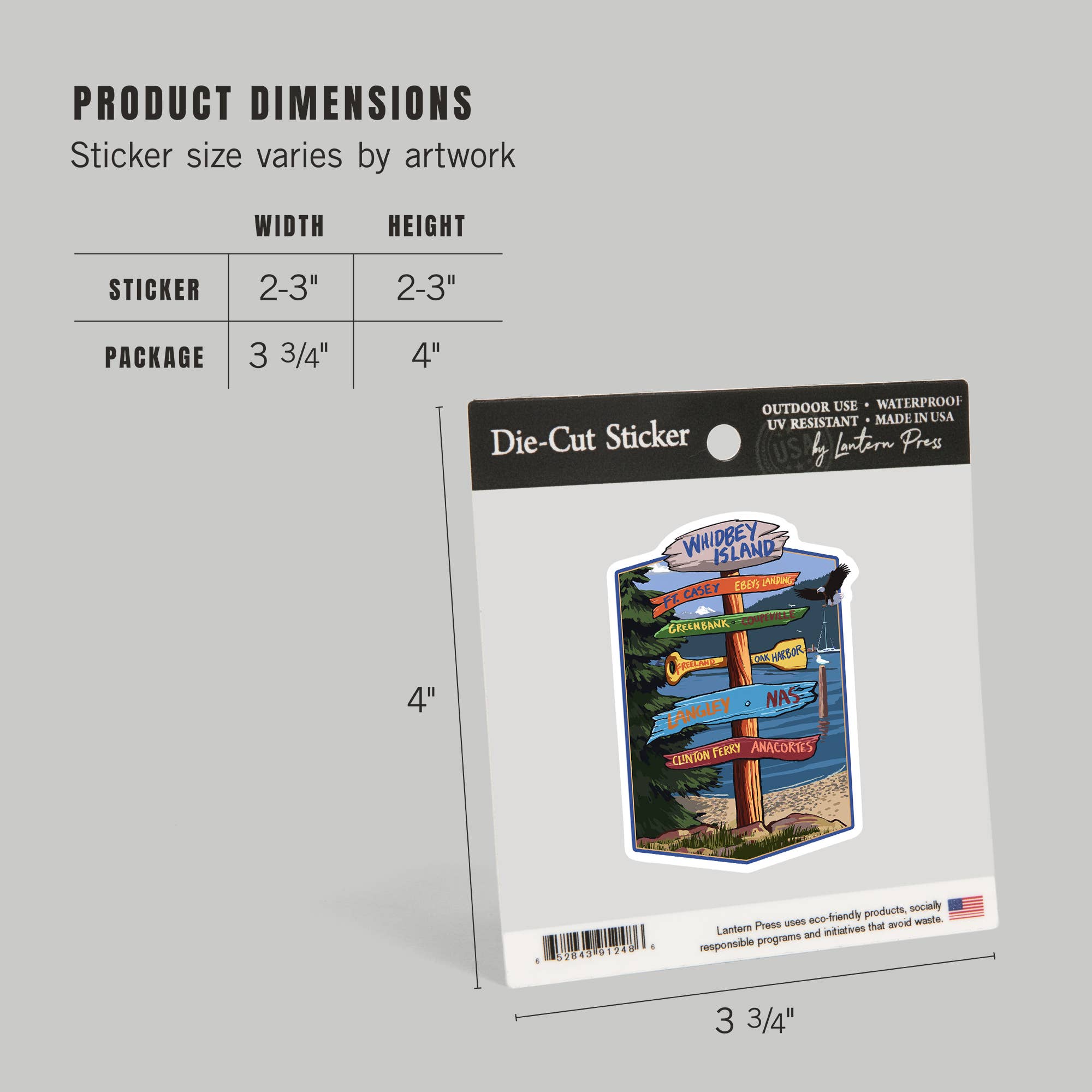 Lantern Press - Wholesale Sticker - STICKER Whidbey Island, Washington, Destination Signpost4