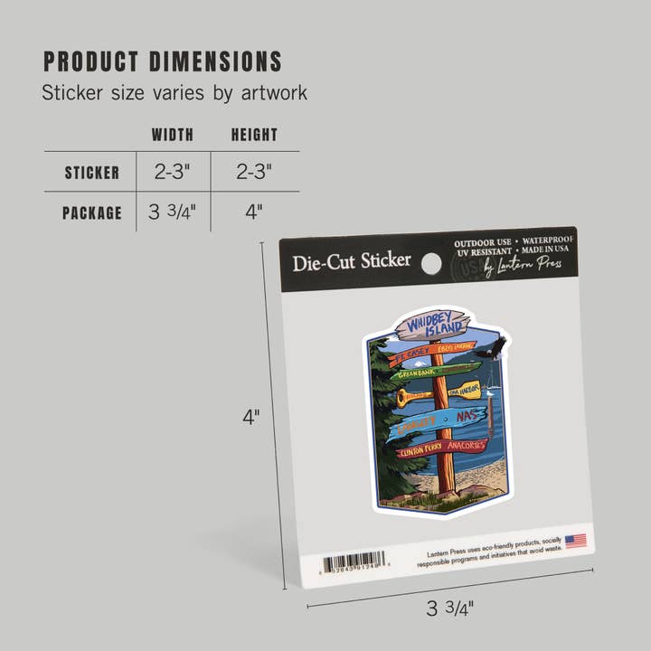 Lantern Press - Wholesale Sticker - STICKER Whidbey Island, Washington, Destination Signpost4