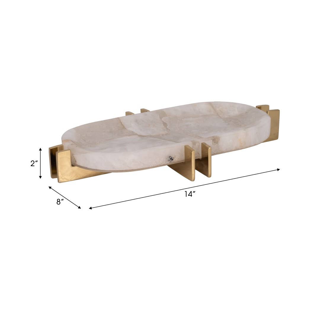 Sagebrook Home - Wholesale Decorative Tray - Decorative Tray - White Quartz with Gold Details, 14 in.3
