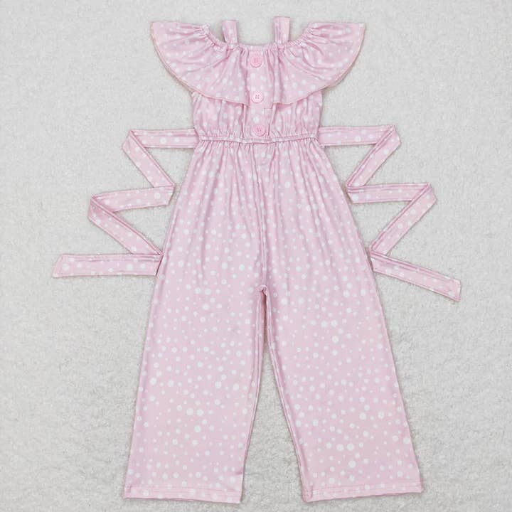 Baby Girls Pink Dots Ruffle Strap Belts Jumpsuits for wholesale by Aier Wholesale