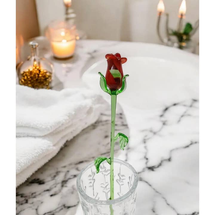 Glass by Iness - Wholesale Artificial Flowers - Long Stem Glass Rose - Red - Single Rose - Hand Made - Blown2