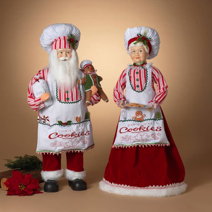 Gerson 36.5"H Polyester Mr. & Mrs. Chef Santa Figurine, 2 As for wholesale by The Gerson Companies