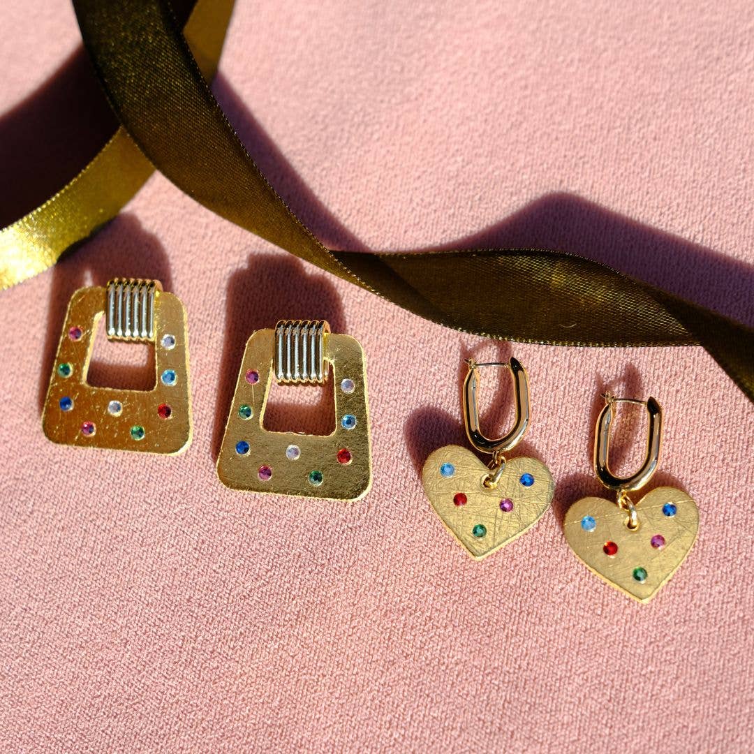 Nickel and Suede - Wholesale Dangle Earrings - Vintage Gold Jeweled Quinn4