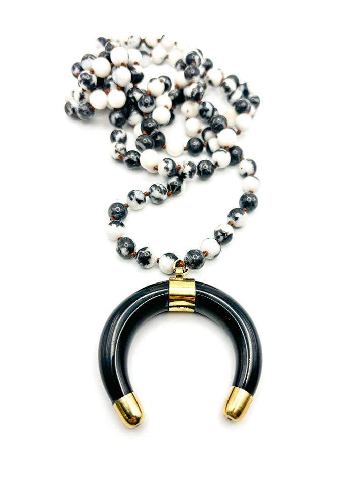 Black & White Necklace with Horn for wholesale by Gems By SJ