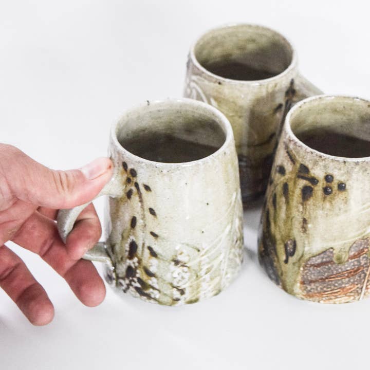 Curry Wilkinson Pottery - Wholesale Coffee Mug - Handmade Decorated Stoneware Mug with White Florals6