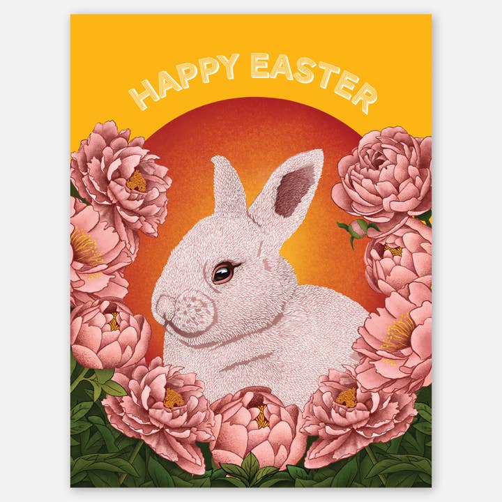 Happy Easter Bunny with Peonies - A2 greeting card for wholesale by Paper Slam
