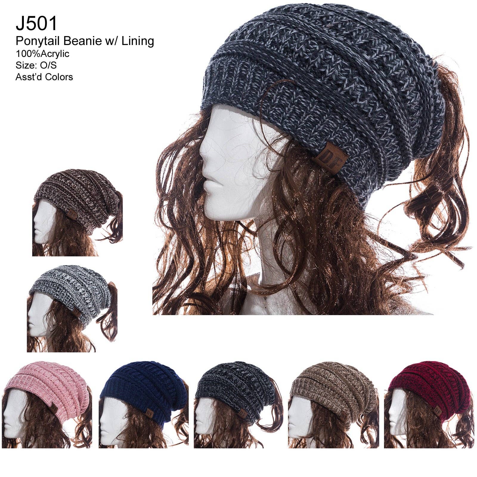 Jasper Trading LLC - Vendita all'ingrosso Berretto - Donna - J501 - Berretto a coda di cavallo con fodera0