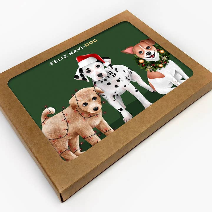 Conjunto de 10 cartões de Natal Feliz Navi Dog por atacado de RachIllustrate