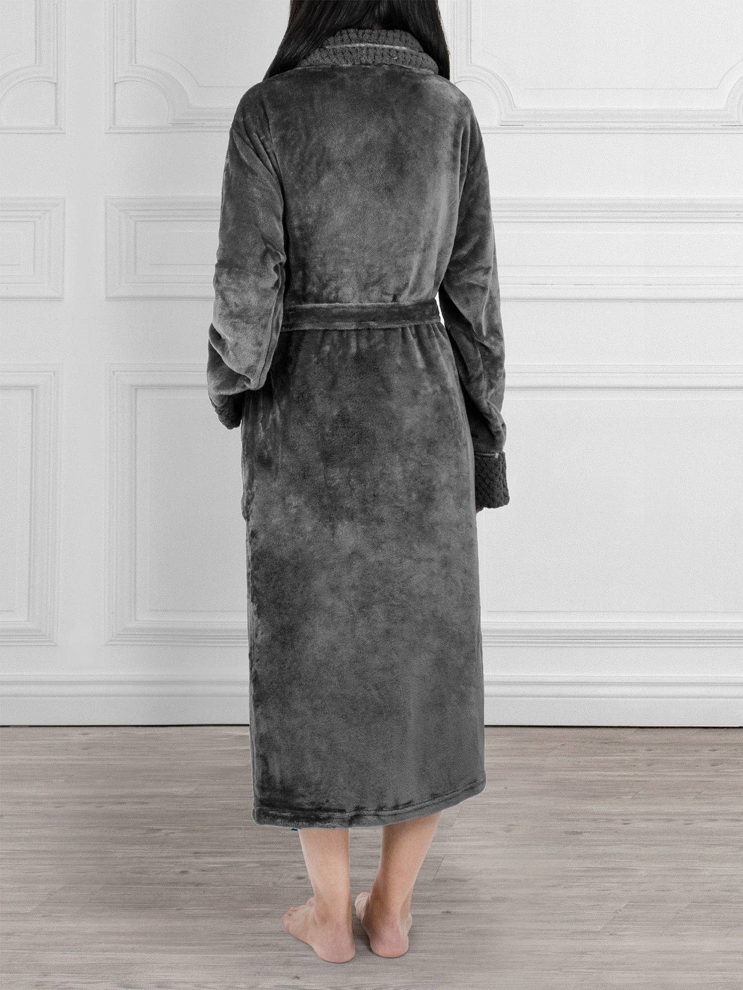 Pavilia - Wholesale Badjas - Dames - Damesbadjas van fleece met satijnen en wafelkanten15