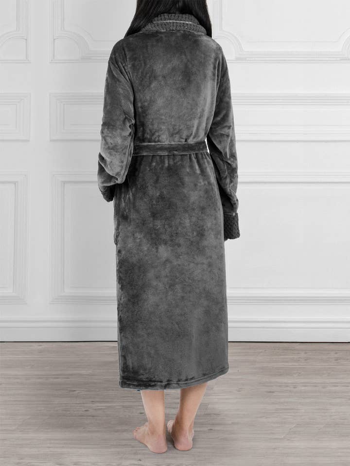 Pavilia - Wholesale Badjas - Dames - Damesbadjas van fleece met satijnen en wafelkanten15