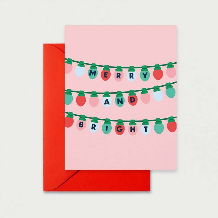 Carte de vœux Lumières de Noël pour la vente par Pink Flamingo Party Co.