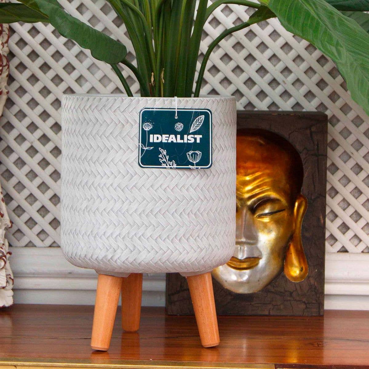 Idealist Lite Fibrestone Planters - Wholesale Plant Pot - IDEALIST Plaited Round Indoor Planter with Legs0