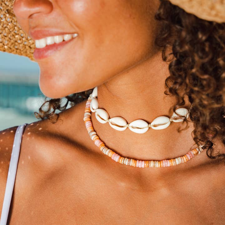 Lotus and Luna - Wholesale Choker/Collar - Cowry Shell Choker/Double Wrap (Brown Cord)