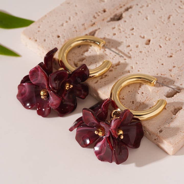 Dipped Shop - Wholesale Dangle Earrings - Acrylic Flower Petal Drop Stud Earrings DP25E7214