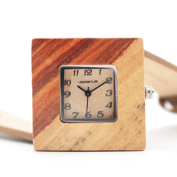 Essenciel - Wholesale Wrist Watch - Women's - Brown Square Leather and Wood Watch2