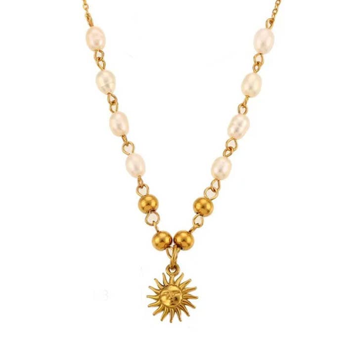 Sun Pendant Necklace with Pearls – Dainty Celestial Jewelry for wholesale by Peachy Accessories LLC