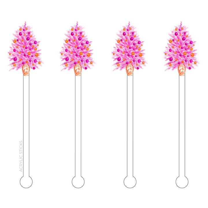 BÂTONNETS À MÉLANGER EN ACRYLIQUE SHI SHI CHINOIS MOTIF SAPIN DE NOËL ROSE ET ORANGE pour la vente par XO ACRYLICS | ACRYLIC STICKS