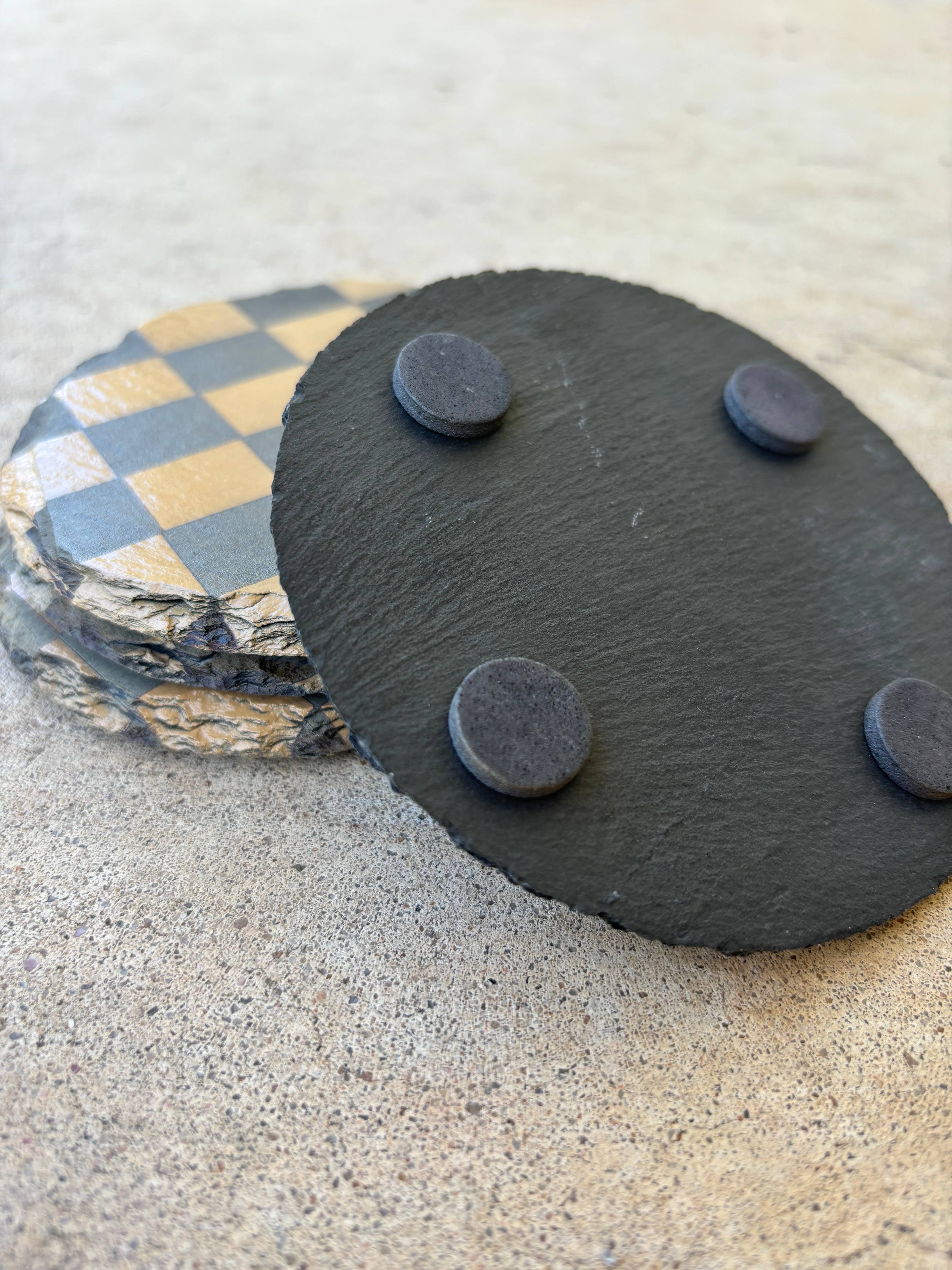 Wood’N Sass - Wholesale Coasters - Checkered Print Slate Coasters Engraved 1