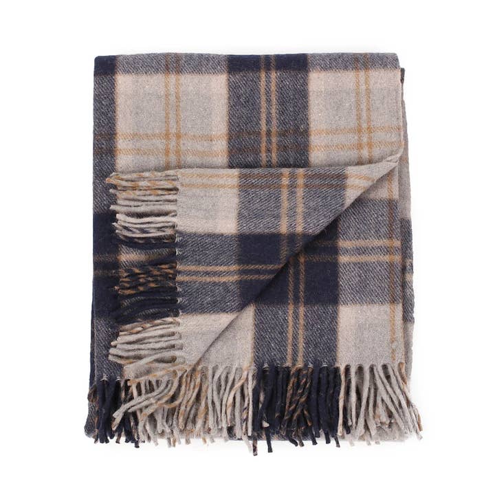 Welsh Woollens Recycled Wool Tartan Blanket Throw - Bannockbane Silver for wholesale by MANAV