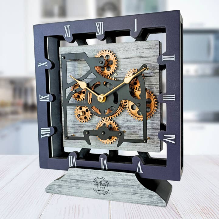 HORLOGE DE BUREAU CARRÉE (MURALE HYBRIDE) CANADA LINE 10 POUCES GRIS ARGENTÉ pour la vente par The Gears Clock