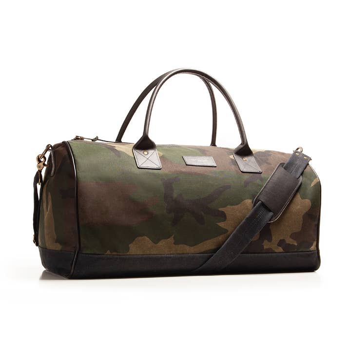 Borsa da viaggio weekender Huntsman in tela cerata mimetica per la vendita all'ingrosso da parte di Parrott Canvas Company