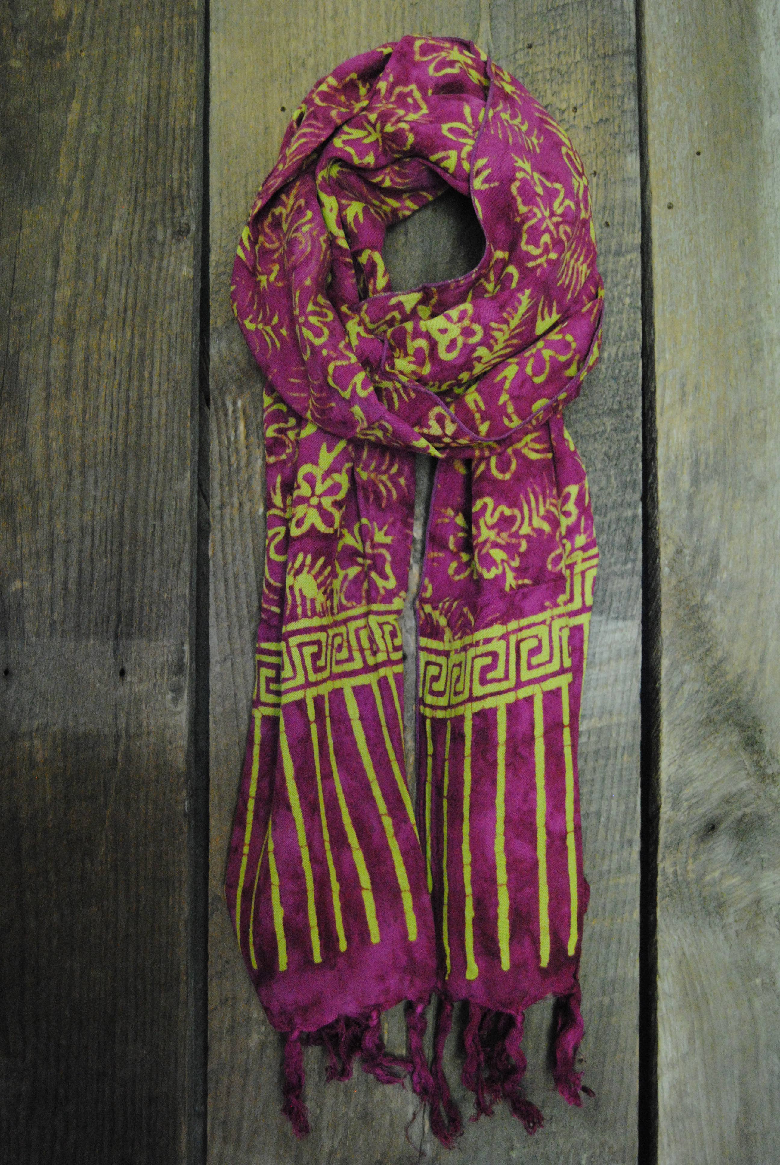 Nusantara Inc. - Wholesale Scarf - Women's - Rayon Batik Scarf - 98781 A-C (Knotted  Fringe)16