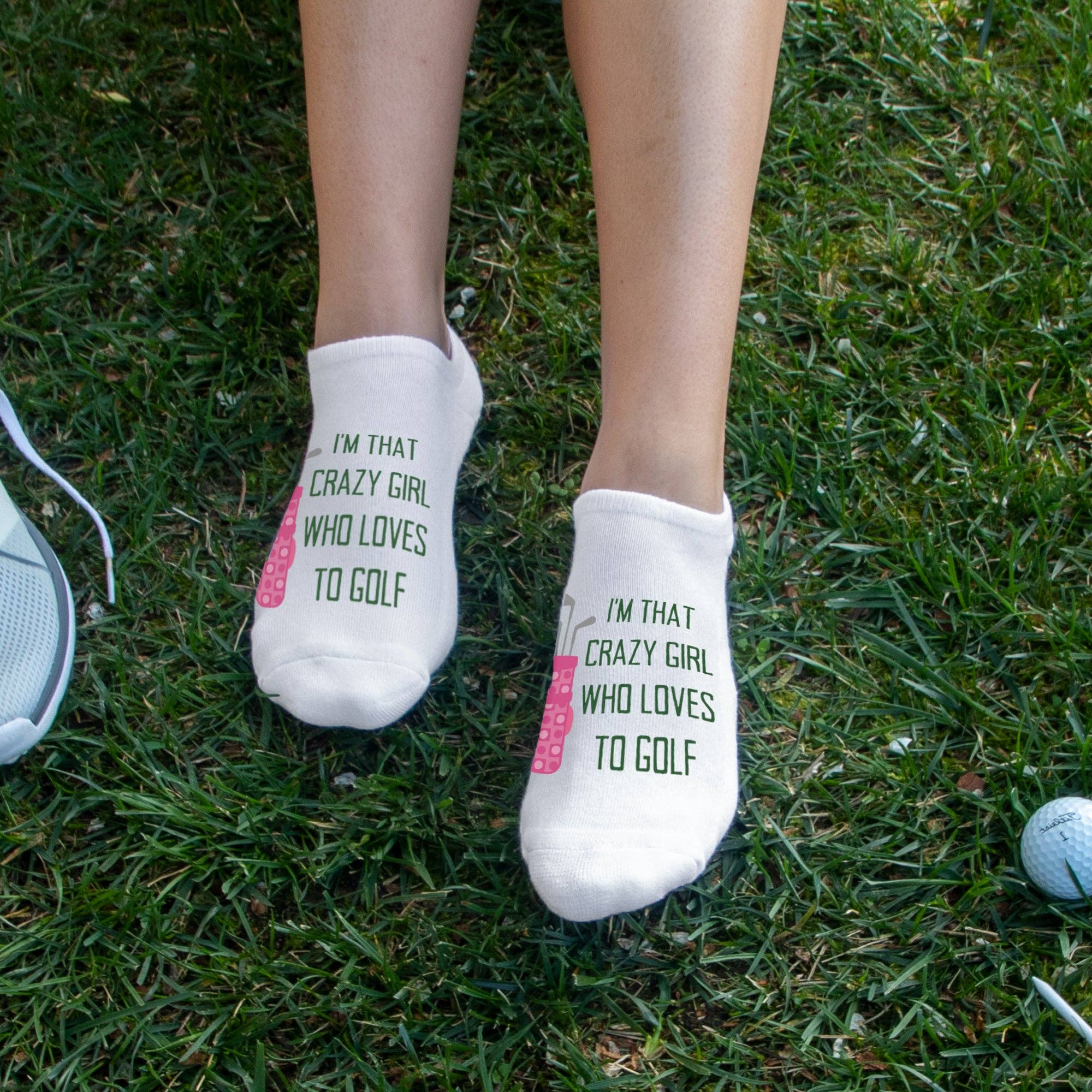 White I'm That Crazy Girl Who Loves To Golf - Novelty Golf Socks for wholesale on Faire1