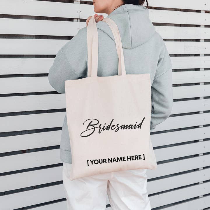 Sac fourre-tout noir personnalisé de demoiselle d'honneur avec votre logo/texte pour la vente par BAGANDCANVAS