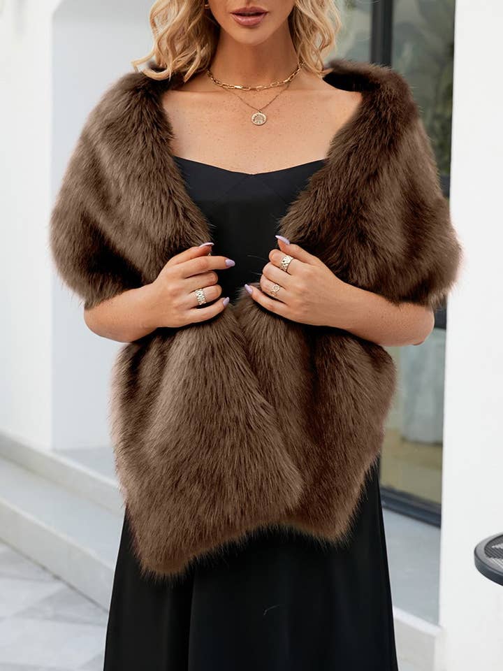 Rosa Clothing - Wholesale Cape - Women's - Warm Faux Fur Dress With A Cross Shawl6