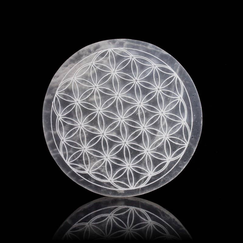 UniArt - Wholesale Ornament - Engraved selenite disc, 14 cm2